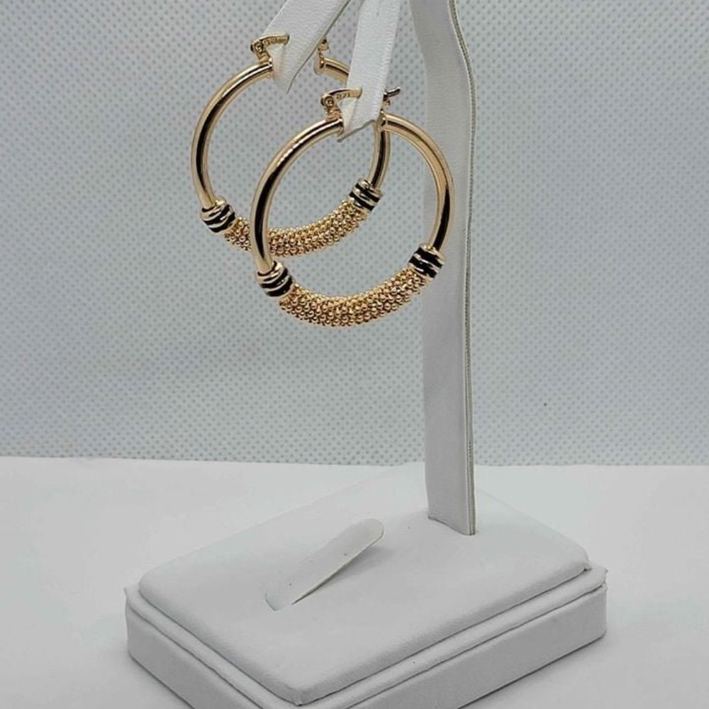 Brazilian 18k Gold Filled Beaded black strips Earrings - Picture 3 of 5